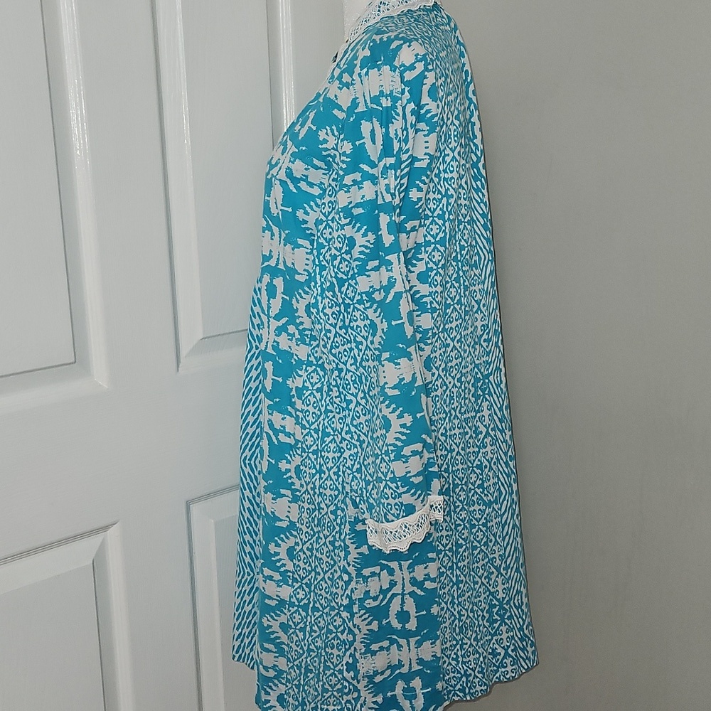 Oscar de la Renta Neiman Marcus Bohemian Retreat Ikat Tent Dress Lace V-Neck M - Picture 7 of 10
